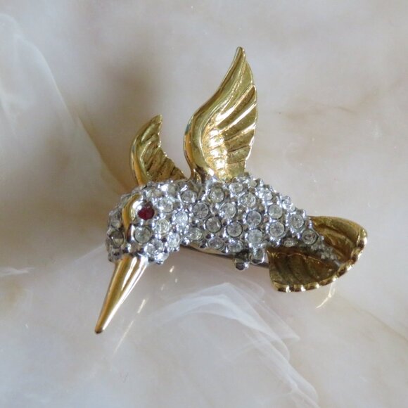 Signed Butler HUMMINGBIRD & Rhinestones Brooch (K725) - Picture 2 of 5